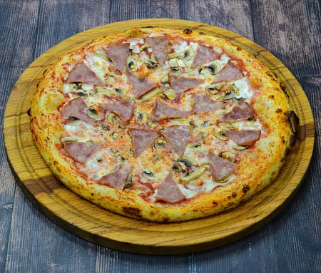 Пицца Ветчина и грибы 33 см с томатным соусом от RIMINI PIZZA